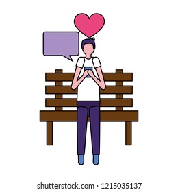 man with mobile sitting in the bench