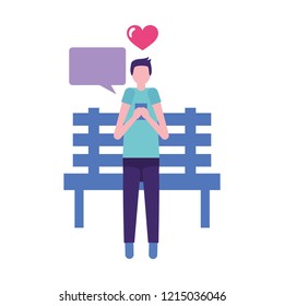 man with mobile sitting in the bench
