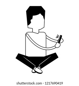 man with mobile sitting character