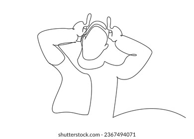 man is mocking, making fun of himself, acting like a child line art design