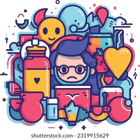 Man in the modern information world. Vector illustration