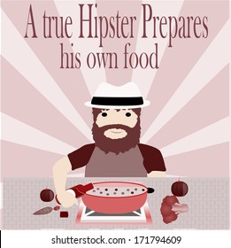 man modern kitchen and prepare their food, hat and beard man in the kitchen