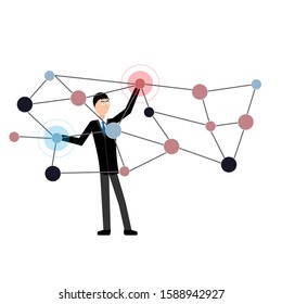 Man and modern technology. High tech. Vector illustration