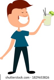 Man with mojito, illustration, vector on white background