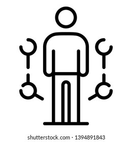 Man and molecules icon. Outline man and molecules vector icon for web design isolated on white background
