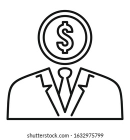 Man money coin icon. Outline man money coin vector icon for web design isolated on white background