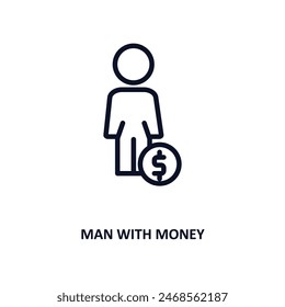 man with money icon. Thin line man with money icon from people collection. Outline vector isolated on white background. Editable man with money symbol can be used web and mobile