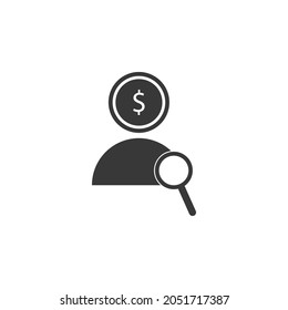 Man, money, magnifier icon in finance analysis set