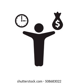 man, money and time icon on the white background