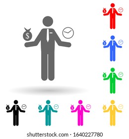 man with money and time on his hands multi color style icon. Simple glyph, flat vector of finance icons for ui and ux, website or mobile application