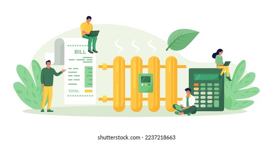 Man monitoring central heating meter, calculating utility bill. Home energy efficiency audit. Reduce costs heating, cooling. Efficiency utilities consumption. Save money on payment for resource usage