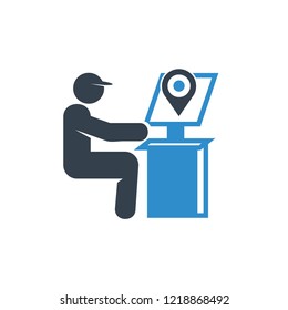 man monitoring GPS location icon on white background
