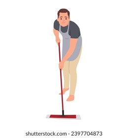Man With Mop Washing The Floor, Cleaning Service Professional Cleaner In Uniform Cleaning In The Household. Flat vector illustration isolated on white background