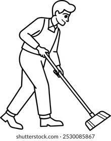 Man mopping floor in continuous one outline. Single line art illustration of cleaning service worker. Illustration vector design. A person sweeping or mopping.