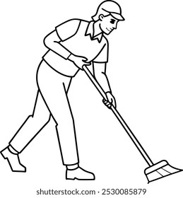 Man mopping floor in continuous one outline. Single line art illustration of cleaning service worker. Illustration vector design. A person sweeping or mopping.