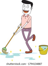 man mopping the floor happily