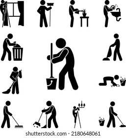 man mopping icon in a collection with other items