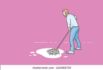 man mopping up spill - vector illustration