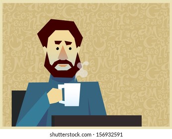 Man at the morning behind computer
