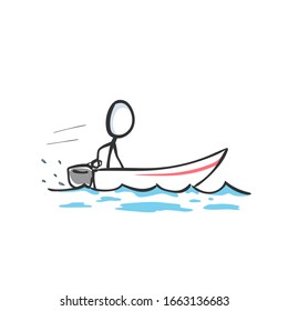 Man in motor speed boat in the sea. Boat sports and leisure. Hand drawn. Stickman cartoon. Doodle sketch, Vector graphic illustration
