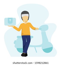 A man with motorcycle to demonstrate activity online transportation , vector, illustration , 