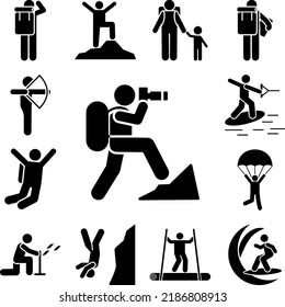 Man mountain photography camera icon in a collection with other items
