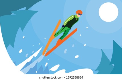 man with mountain ski, extreme winter sport vector illustration design