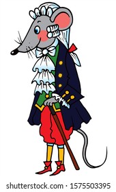 Man mouse in old fashioned costume. Colored vector for card or gift.