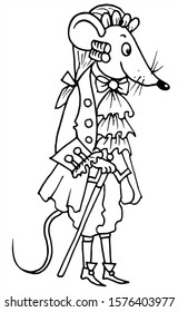 Man mouse in old fashioned costume. Colored vector for card or gift.