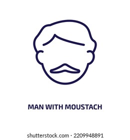 man with moustach icon from business collection. Thin linear man with moustach, man, moustache outline icon isolated on white background. Line vector man with moustach sign, symbol for web and mobile