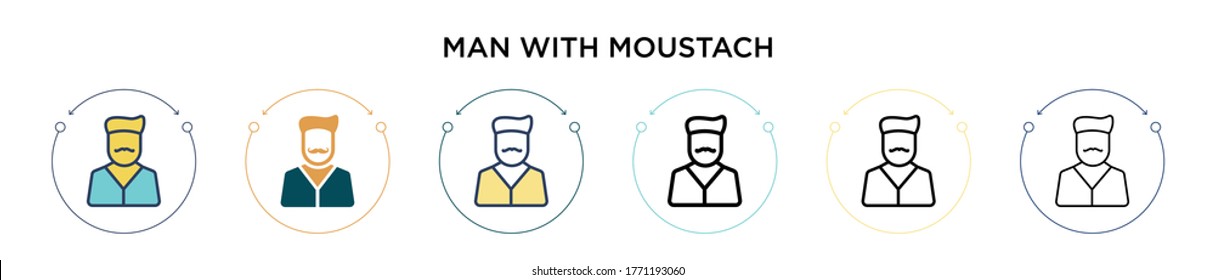 Man with moustach icon in filled, thin line, outline and stroke style. Vector illustration of two colored and black man with moustach vector icons designs can be used for mobile, ui, web