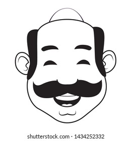 man with moustache, bald and big nose in black and white vector illustration graphic design