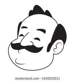 man with moustache, bald and big nose in black and white vector illustration graphic design
