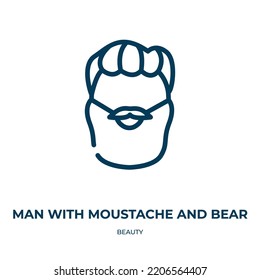 Man with moustache and bear icon. Linear vector illustration from beauty collection. Outline man with moustache and bear icon vector. Thin line symbol for use on web and mobile apps, logo, print 