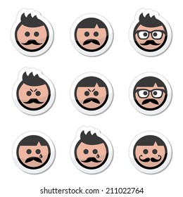 Man with moustache or mustache, avatar vector labels set