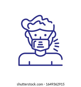 man with mouth mask icon over white background, line detail style, vector illustration