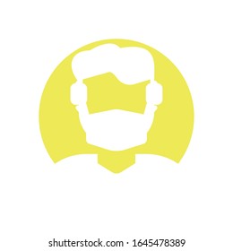 man with mouth mask over white background, block style icon, vector illustration