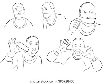 man with mouth sealed, transparency, freedom of expression