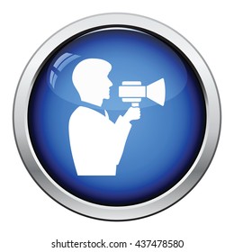 Man with mouthpiece icon. Glossy button design. Vector illustration.