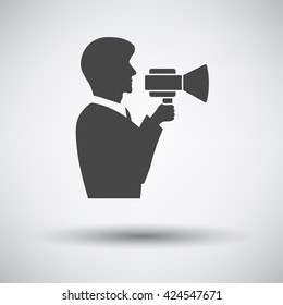Man with mouthpiece icon on gray background, round shadow. Vector illustration.