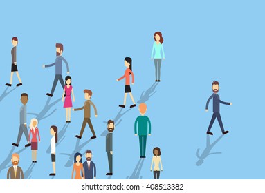 Man Move Stand Out From Crowd Individual Business People Flat Vector Illustration