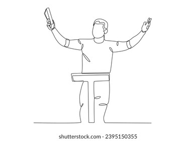 A man moves the Protestant Reformation. Reforma protestante one-line drawing