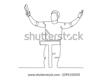 A man moves the Protestant Reformation. Reforma protestante one-line drawing