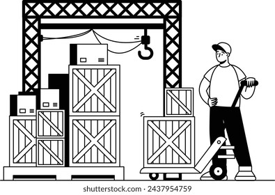 Man moving goods in the warehouse