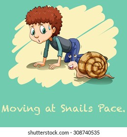 Man moving slowly on palms illustration