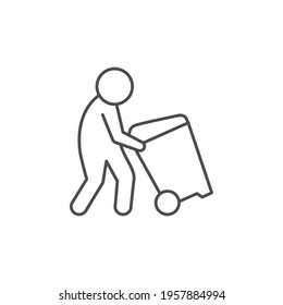 Man moving trash can line icon