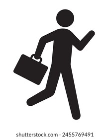 Man Moving to Work symbol in silhouette vector illustration isolated on white background, eps