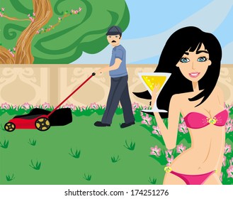 man mowing the lawn