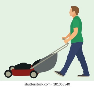 Man Mowing Lawn