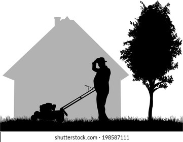 Man Mowing Lawn